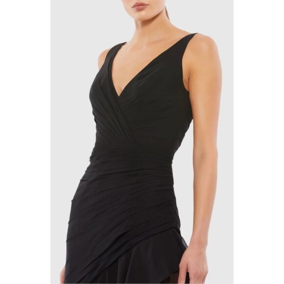 Mac Duggal Black Asymmetrical Ruffled V-Neck Chiffon Dress Size 4 NEW $348 [jb] - Picture 3 of 10